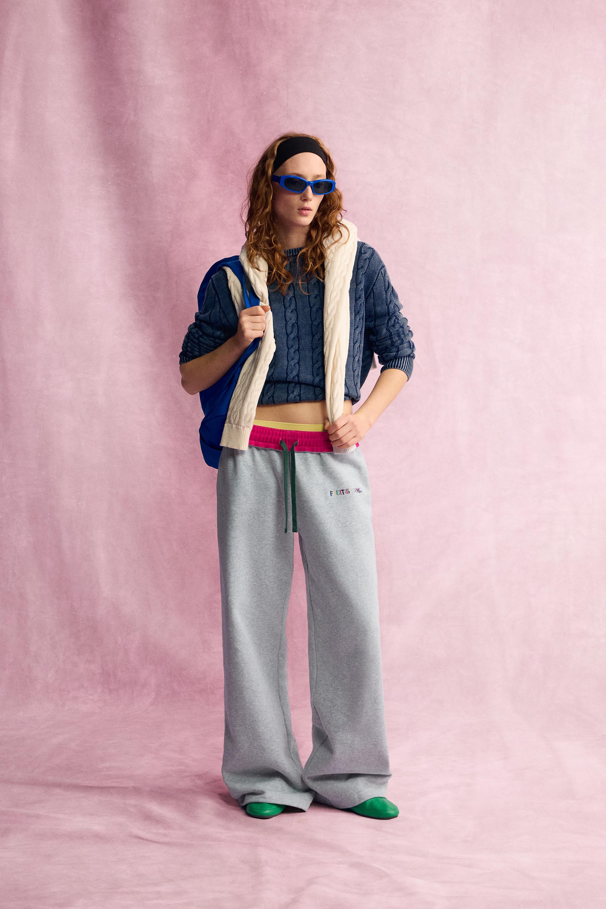 Zara OVERSIZE BURGULU ÖRGÜ FRUIT OF THE LOOM™ KAZAK