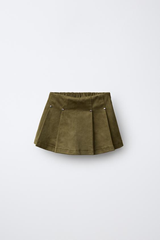 STUDDED FAUX SUEDE BERMUDA SKORT - Khaki by Zara - Image 0