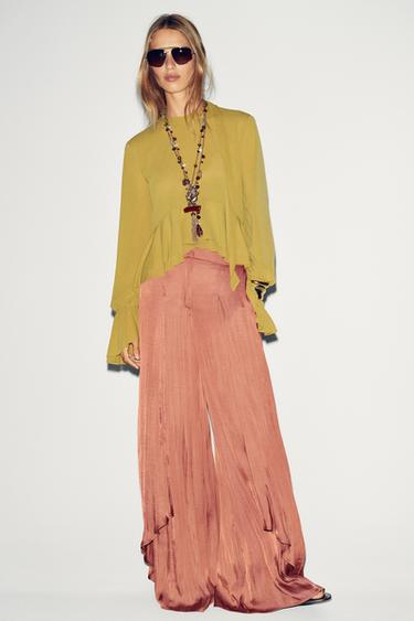 Zara FLOWY RUFFLED TOP - Olive green - Image 0