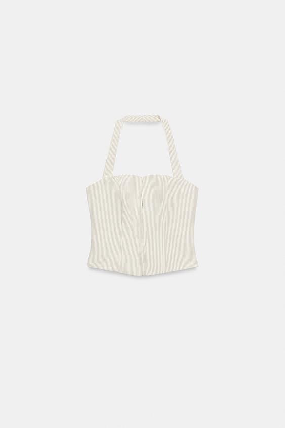 STRIPED HALTER CORSET TOP - Ecru / Brown by Zara - Image 4