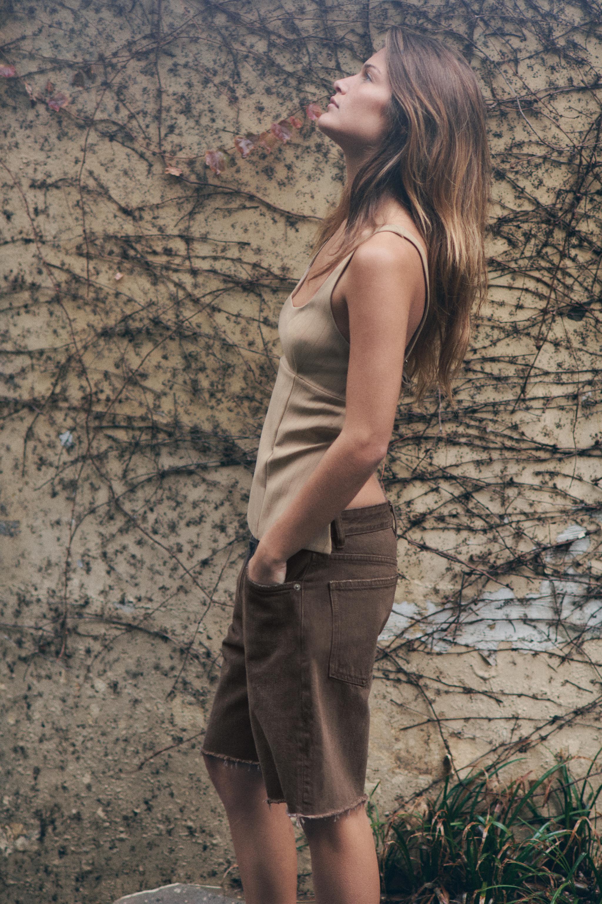 MID-RISE RIPPED TRF DENIM SHORTS - Light blue | ZARA United States