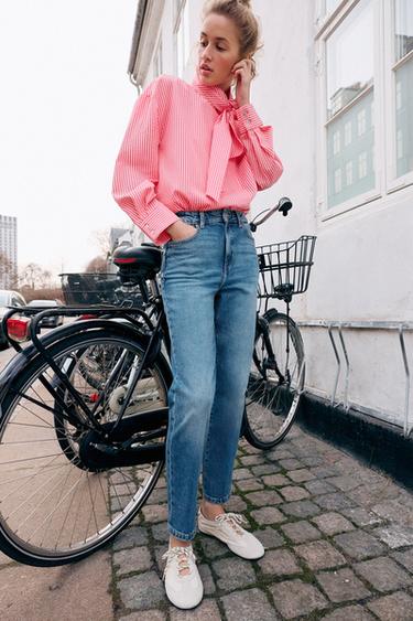 Zaras JEANS Z.01 MOM FIT HÖG MIDJA PRESSVECK - Blå medel