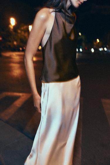 TOP HALTER SATINÉ - Marron de Zara - Image 3