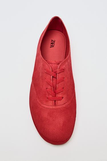 LEATHER DERBY TRAINERS - Red by Zara