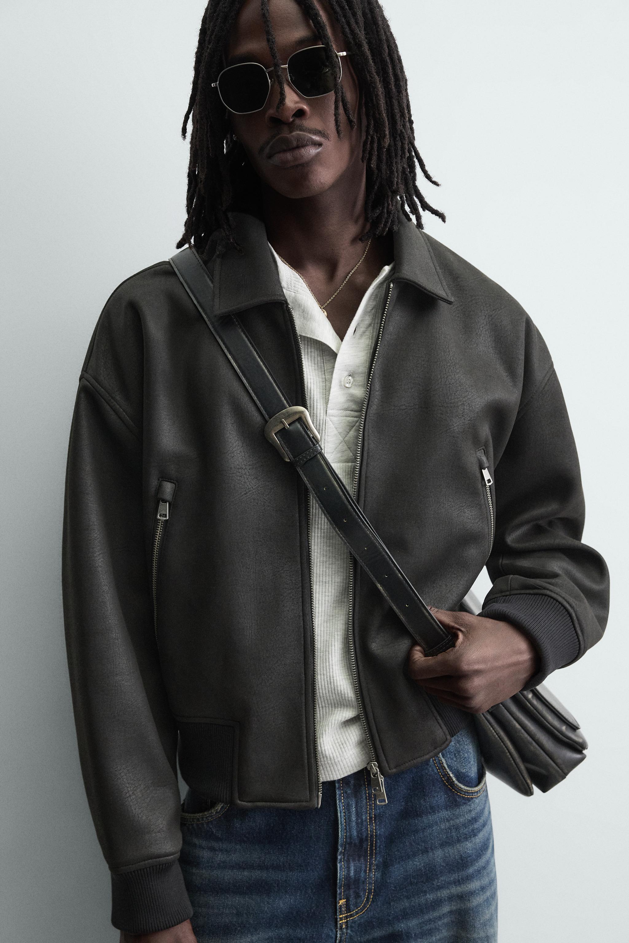 フェイクレザーボンバージャケット - ブラック | ZARA Japan / 日本