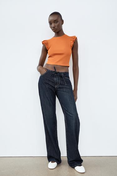 RUFFLED T-SHIRT - Orange by Zara