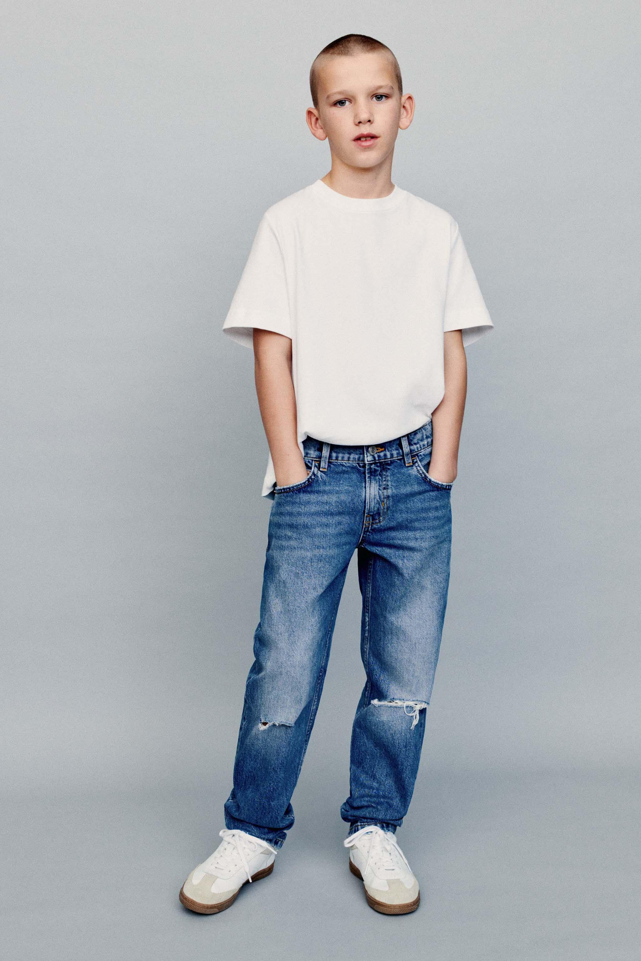 LOOSE FIT DENIM PANTS - Mid-blue | ZARA Canada