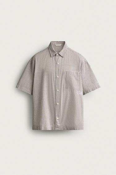 RELAXED FIT CHECKED SLOGAN SHIRT - Blue by Zara