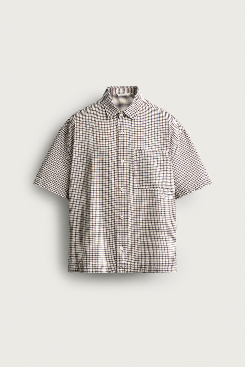 RELAXED FIT CHECKED SLOGAN SHIRT