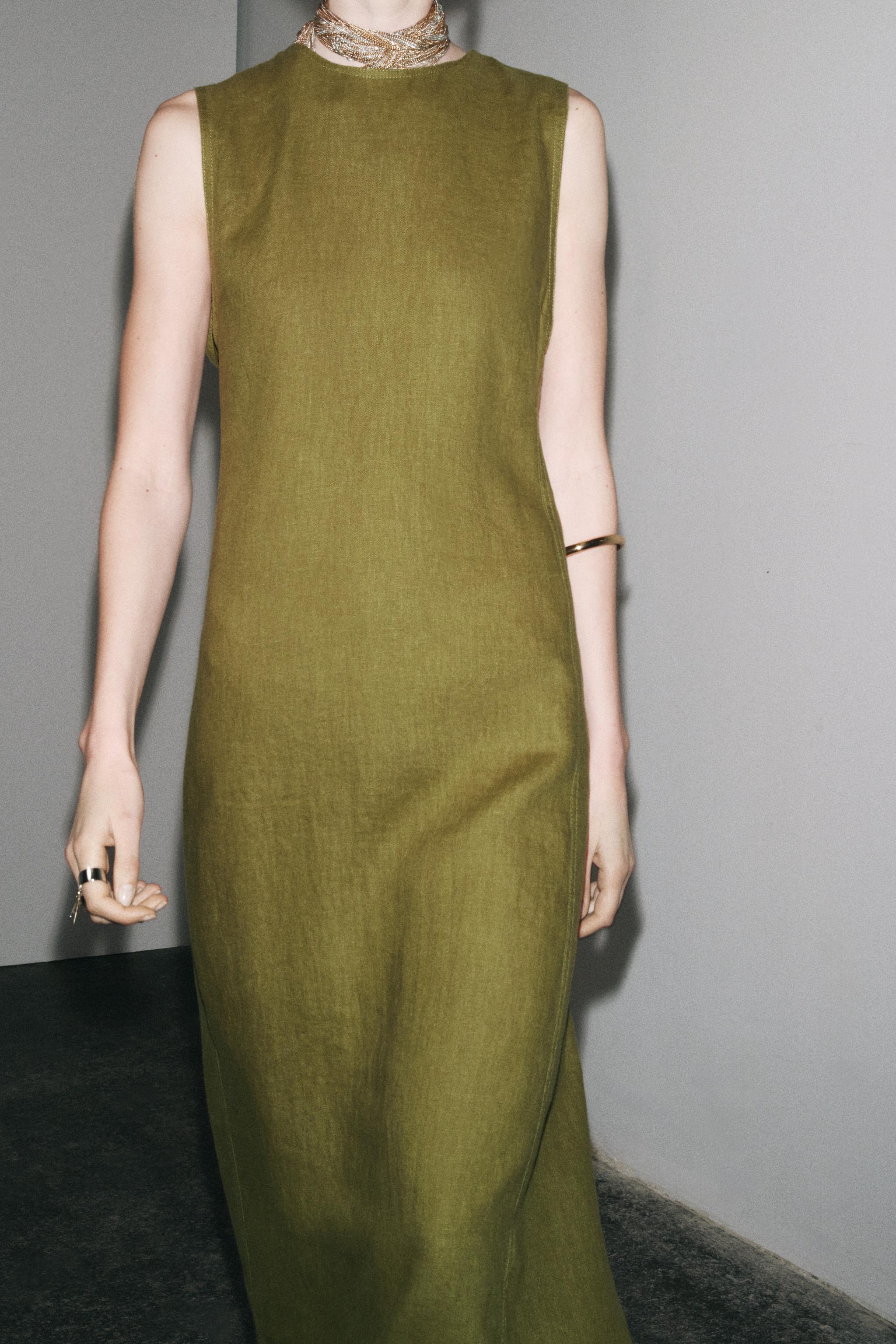 100% LINEN MIDI DRESS ZW COLLECTION - Olive green | ZARA 100% LINEN MIDI DRESS ZW COLLECTION - Olive green | ZARA