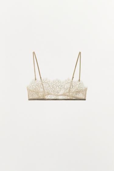 EMBROIDERED LACE BANDEAU BRALETTE - Ecru by Zara