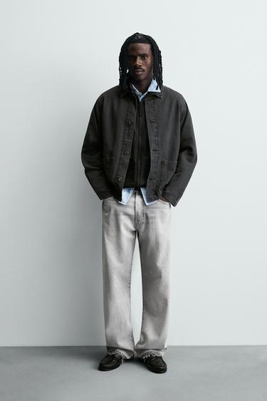 Zara WASHED COTTON - LINEN OVERSHIRT - Black - Image 0