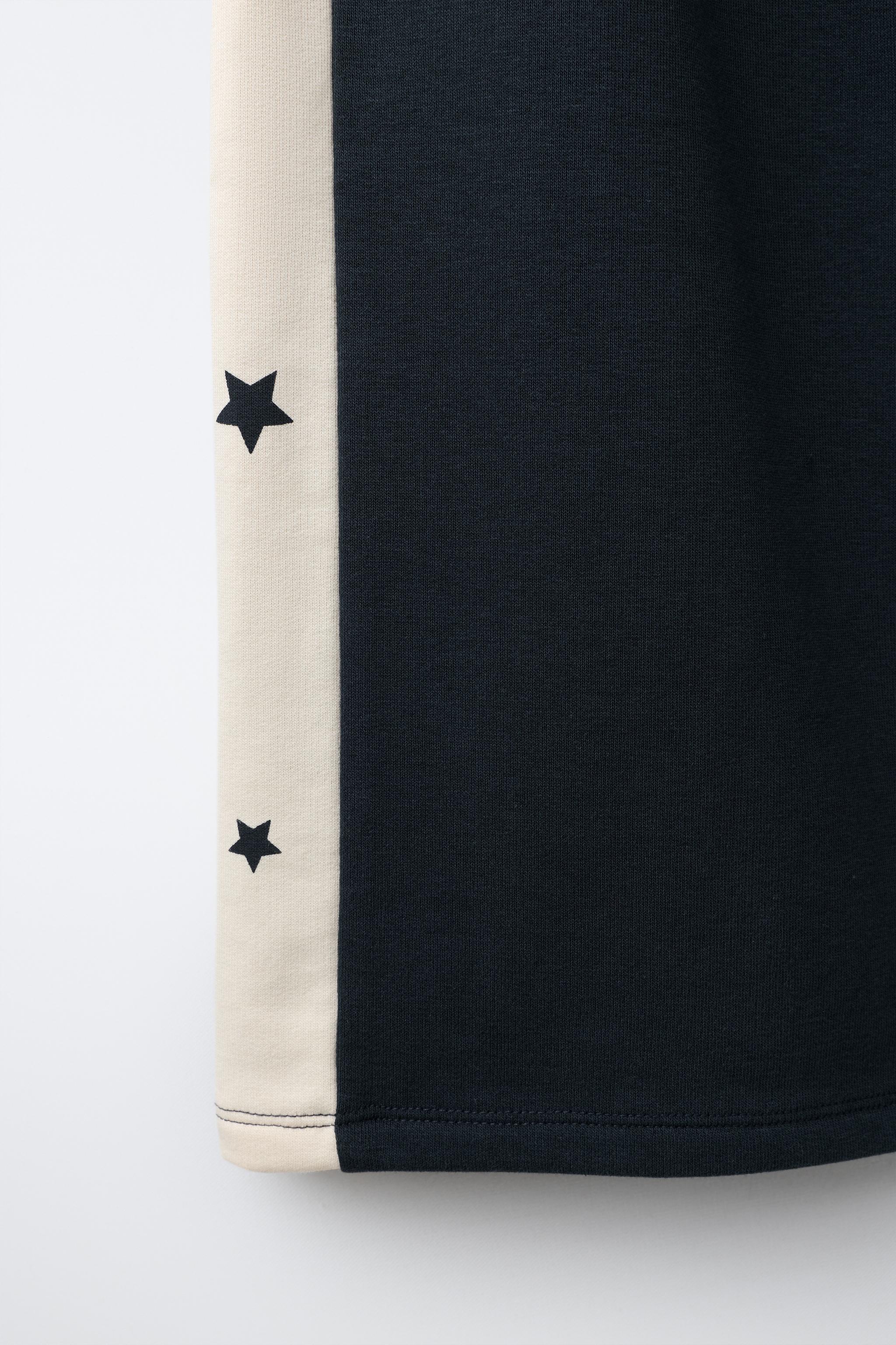 WIDE LEG STAR-PRINT SIDE-STRIPE PANTS