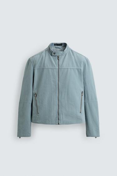 Zara WASHED COTTON RELAXED FIT JACKET - Faded sky blue