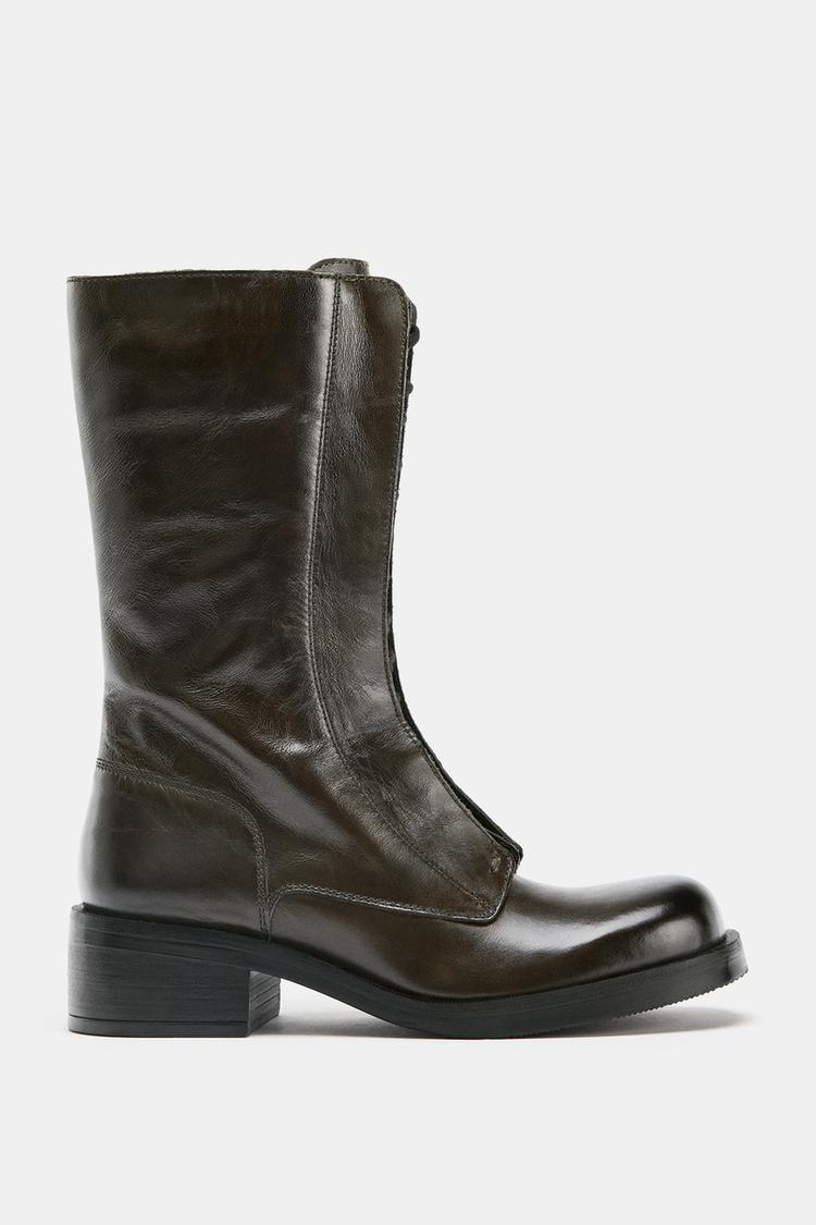LACED LEATHER ANKLE BOOTS