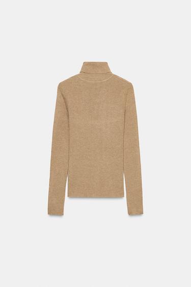 PULL AVEC LAINE À COL MONTANT - Camel clair de Zara - Image 5