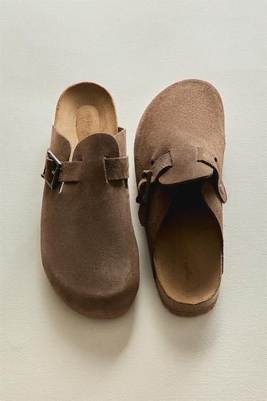 LEATHER CLOGS WITH BUCKLES - Brown by Zara - Image 0