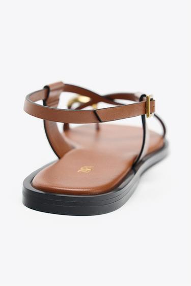 FLAT SANDALS WITH METAL TOE DETAIL - Brown by Zara - Image 4