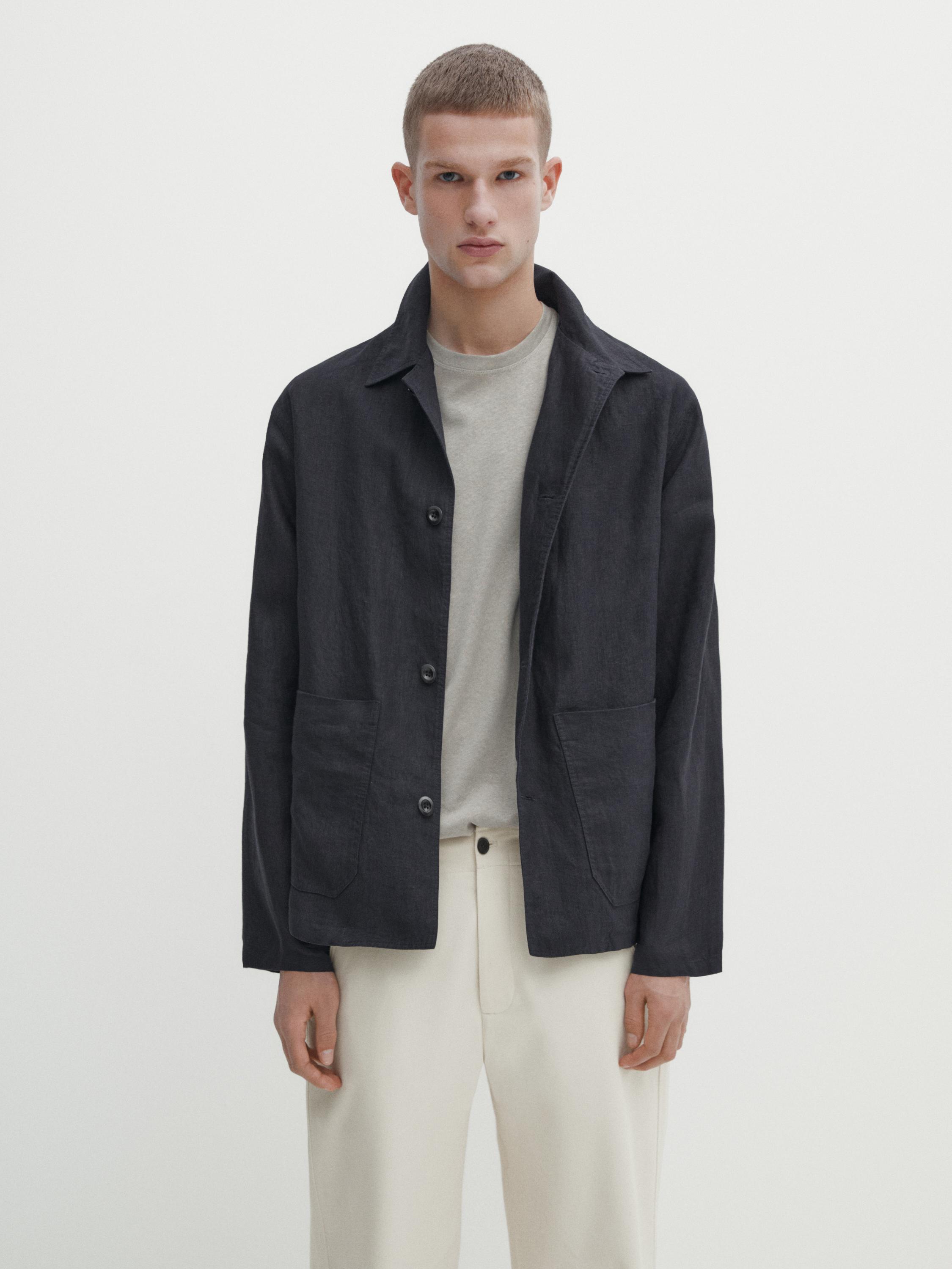 100% linen jacket with buttons - Navy blue | ZARA United States