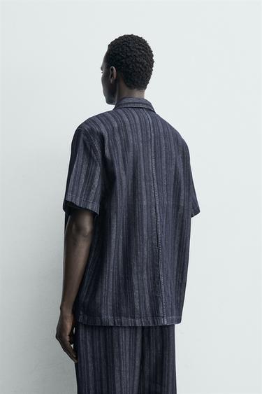 RELAXED FIT STRIPED JACQUARD SHIRT - Blue by Zara - Image 2