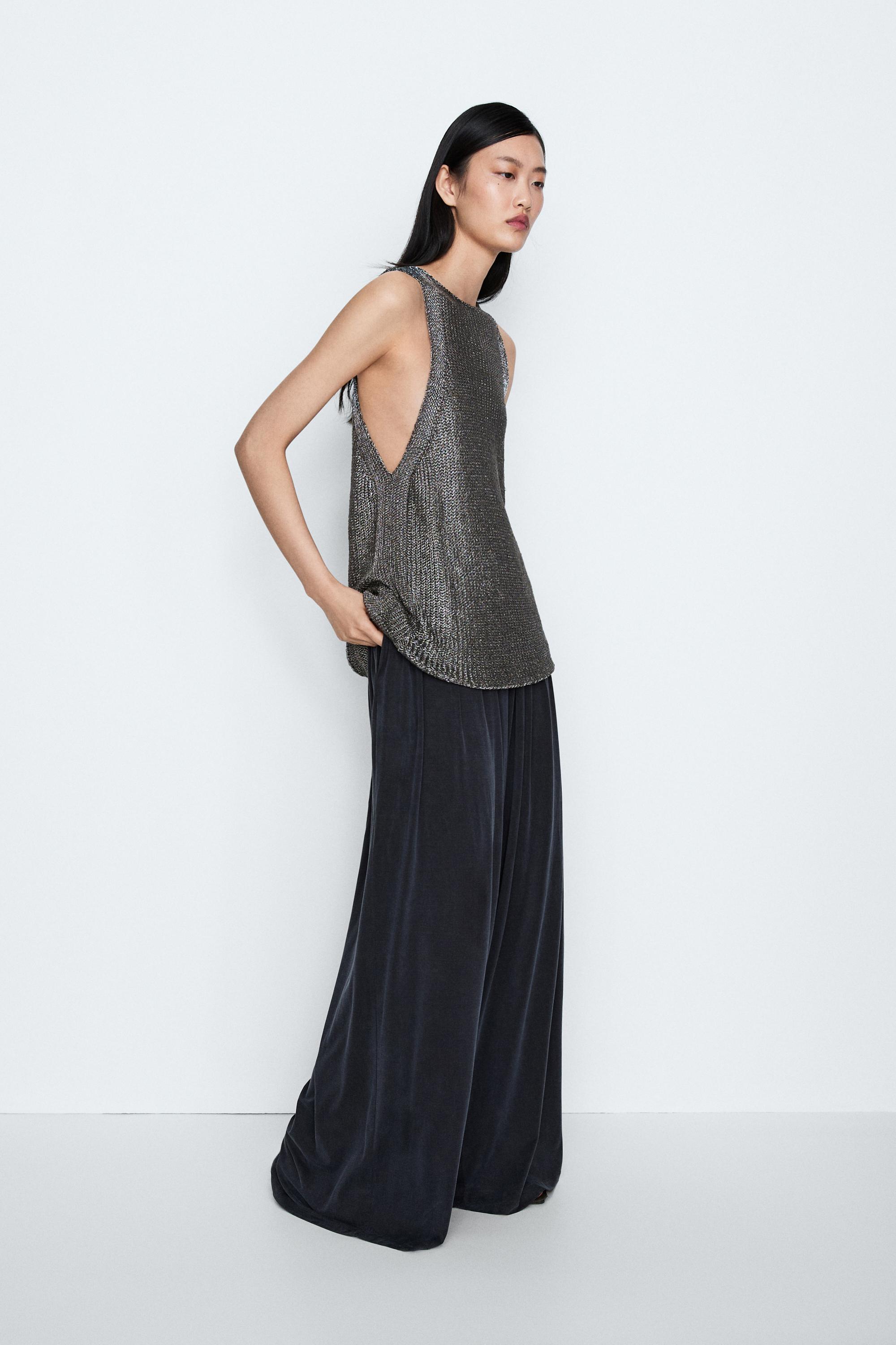 Metallic knit halter top - STUDIO — Salmon