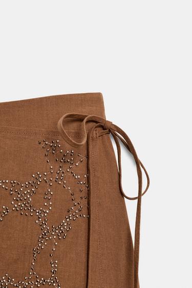 SKORT WITH BEADED TIE - Brown by Zara - Image 5