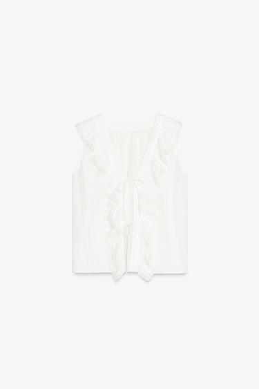 CHEMISE BRODÉE PERFORÉE À VOLANTS - Blanc de Zara - Image 1