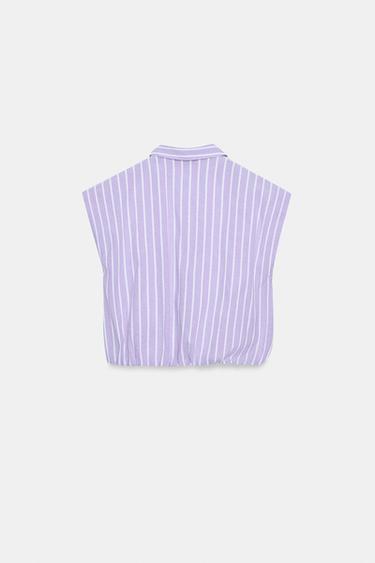 SHORT STRIPED SHIRT - Lilac / White by Zara - Image 6