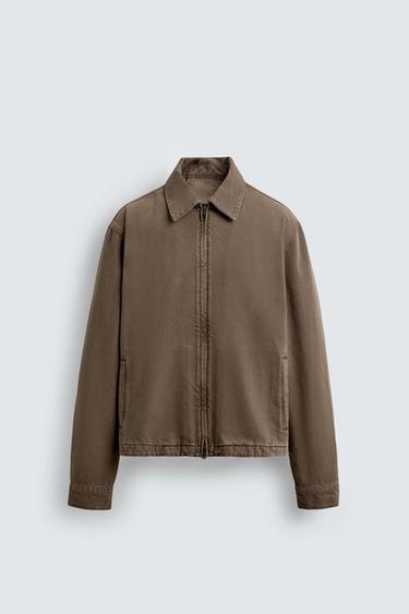 VESTE EN JEAN ZIPPÉE - Marron / Taupe de Zara - Image 7