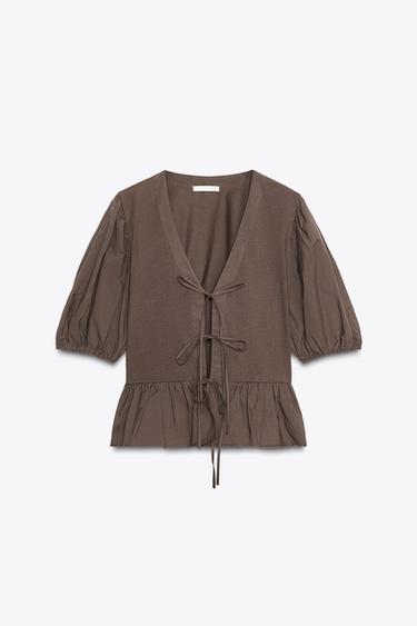 Zara COMBINATION TIE TOP - Chocolate - Image 0