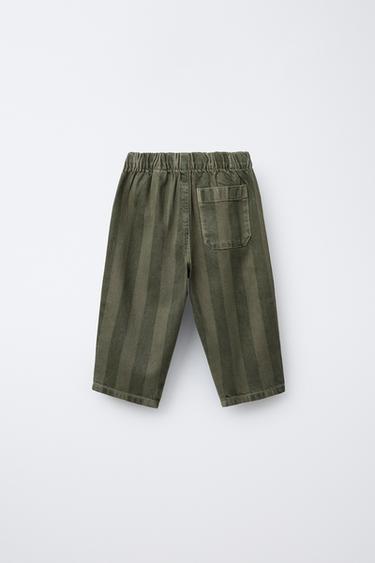 TWILL STRIPED BALLOON TROUSERS - Khaki by Zara - Image 1