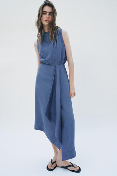 LINEN BLEND SLEEVELESS MIDI DRESS - Faded blue by Zara