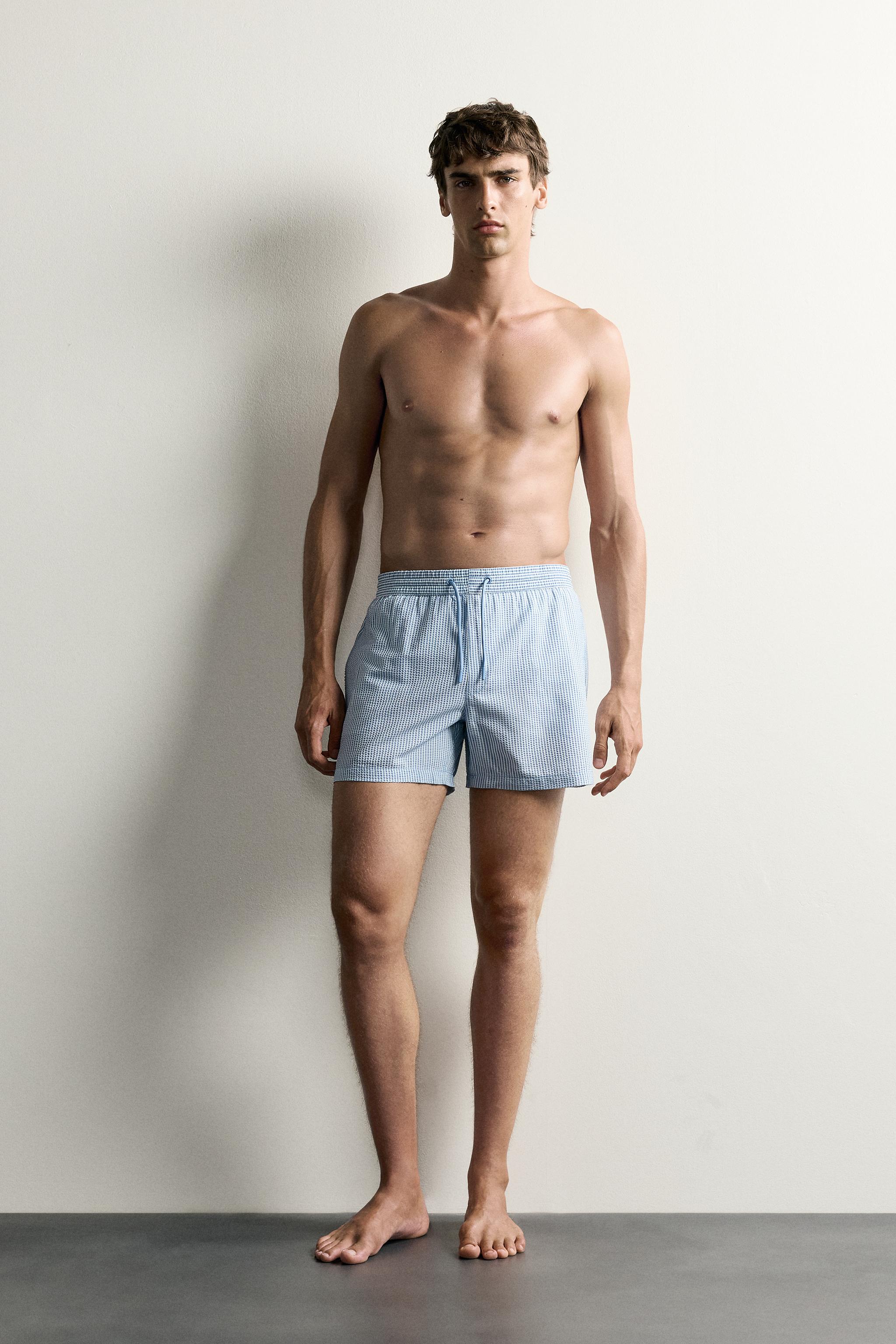 SEERSUCKER MID-LENGTH SWIMSUIT — Sky blue (alternate view)