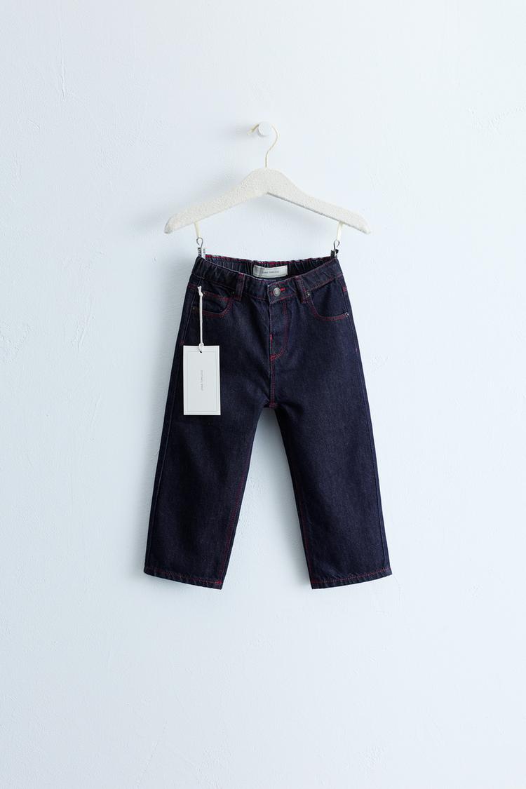 ZARA TIMELESS - CONTRAST TOPSTITCH STRAIGHT JEANS — Blue
