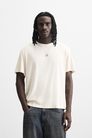 IRREGULAR TEXTURE T-SHIRT - Oyster-white by Zara - Image 1