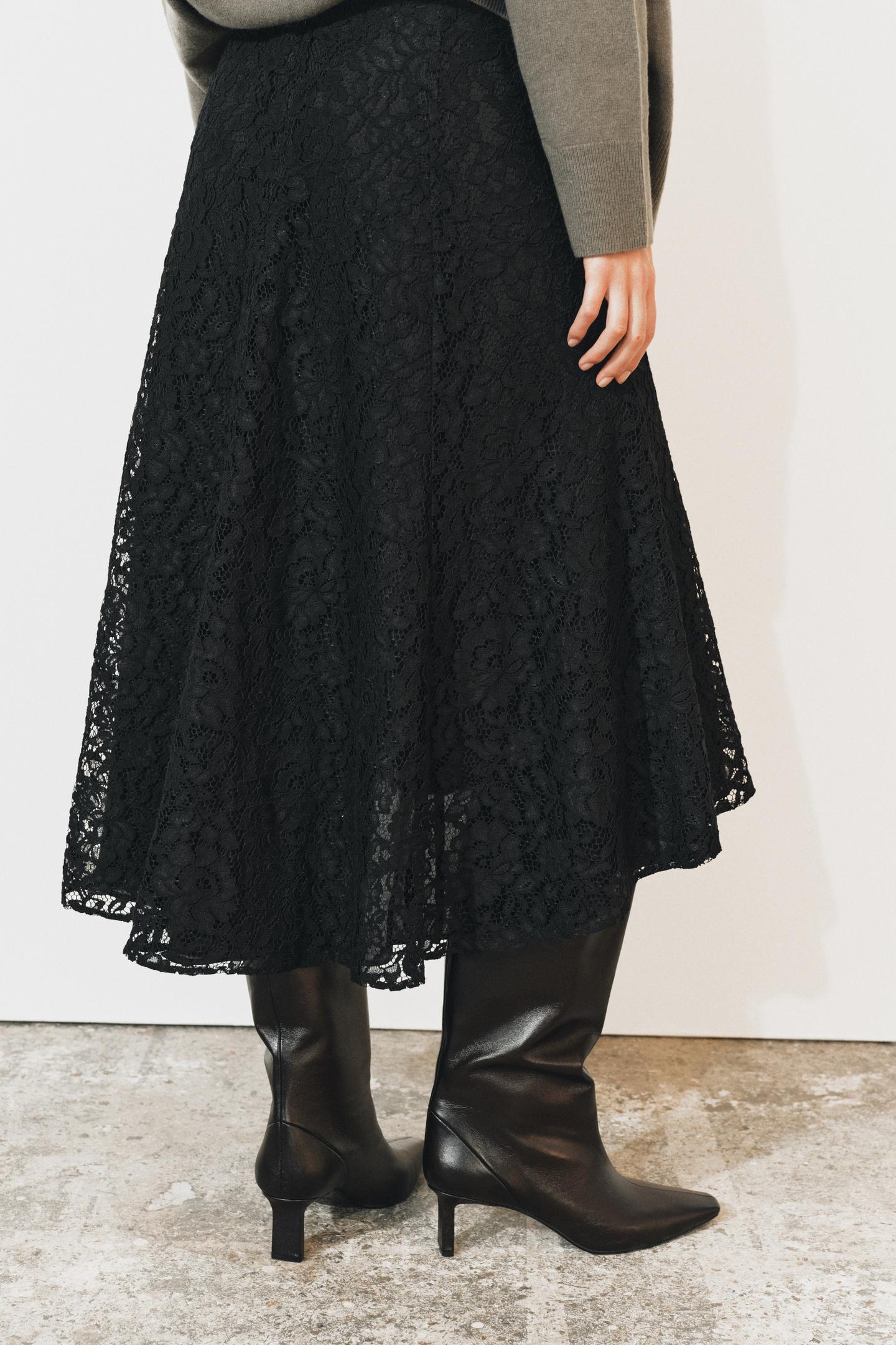 Женская юбка Zara ZW Collection Lace MIDI, цвет: Чёрный — фото 4
