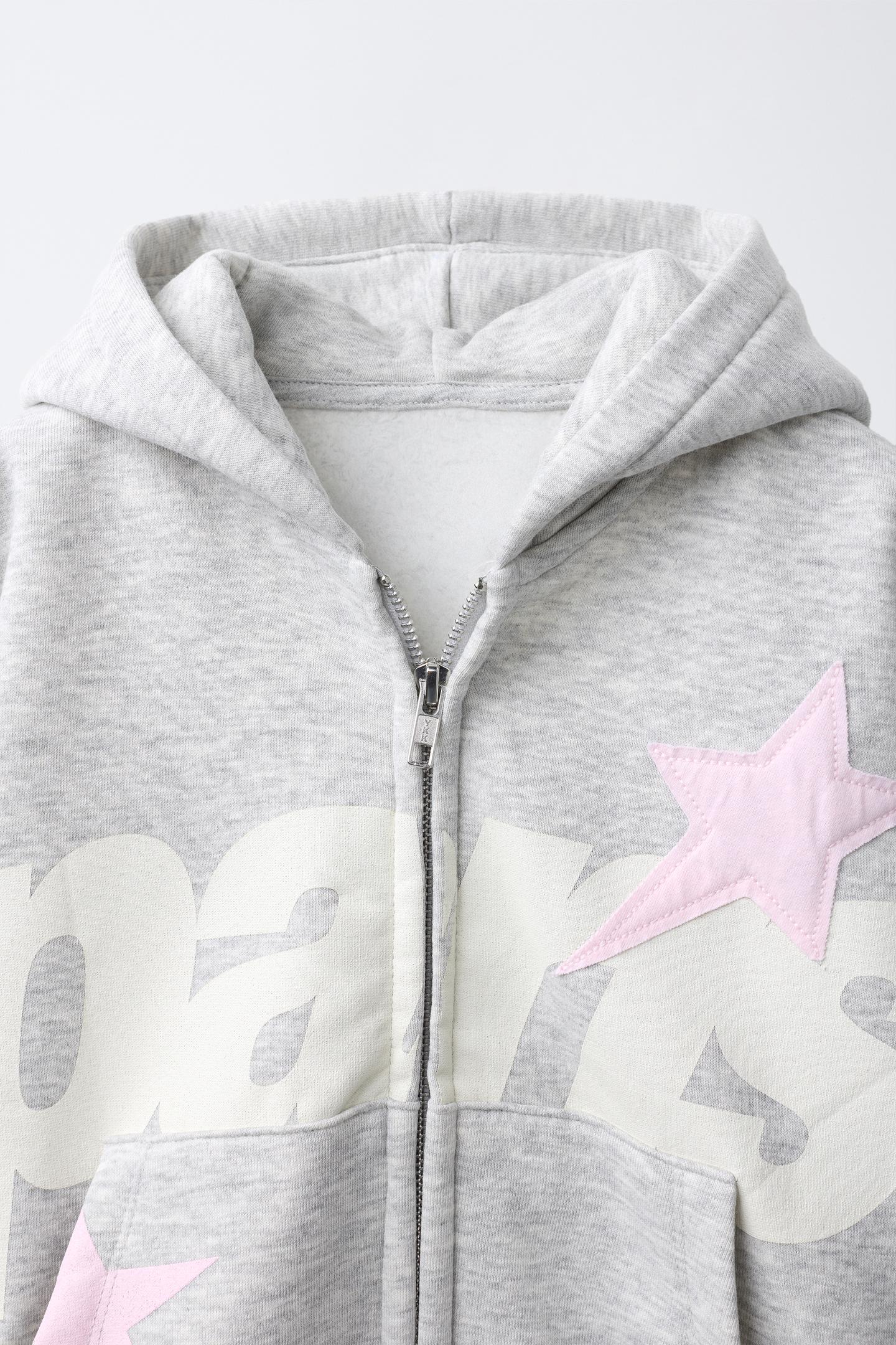 Детское худи Zara Text Zip-Up, цвет: Серый меланжевый — фото 3