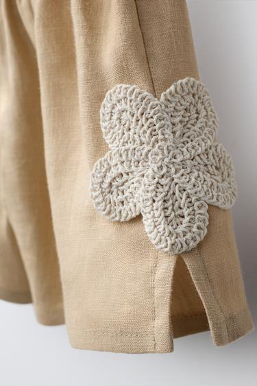 BERMUDA FLEURS CROCHET 100% LIN - Marron clair de Zara - Image 3