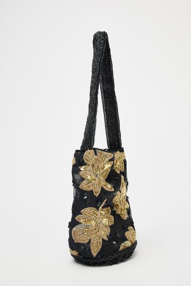 PETIT SAC SEAU BRODÉ FLEURS - Noir de Zara - Image 3