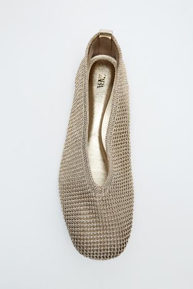 METALLIC BRAIDED BALLET FLATS - Gold by Zara