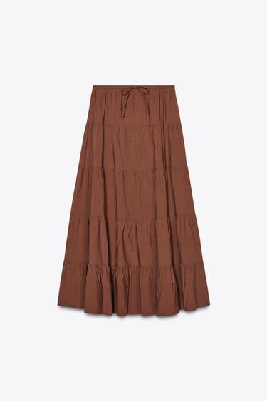 PANELLED LONG SKIRT - Chocolate brown by Zara - Image 0