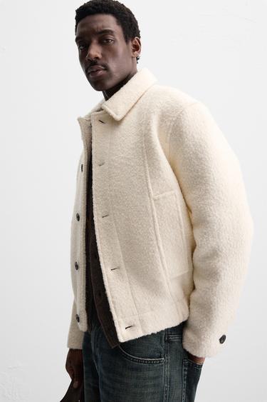 BLOUSON BOUCLÉ EN MÉLANGE DE LAINE - Écru de Zara - Image 4
