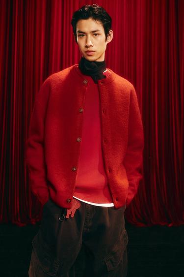 TEXTURED RELAXED FIT CARDIGAN - Red by Zara