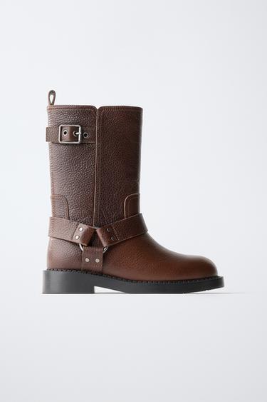 LEATHER BIKER BOOTS — Brown 2