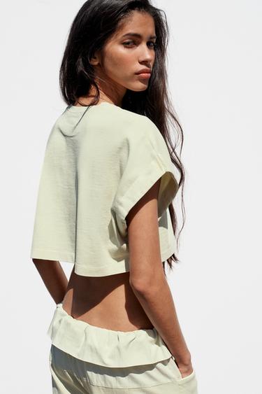 CROPPED CONTRAST T-SHIRT - Green by Zara - Image 3