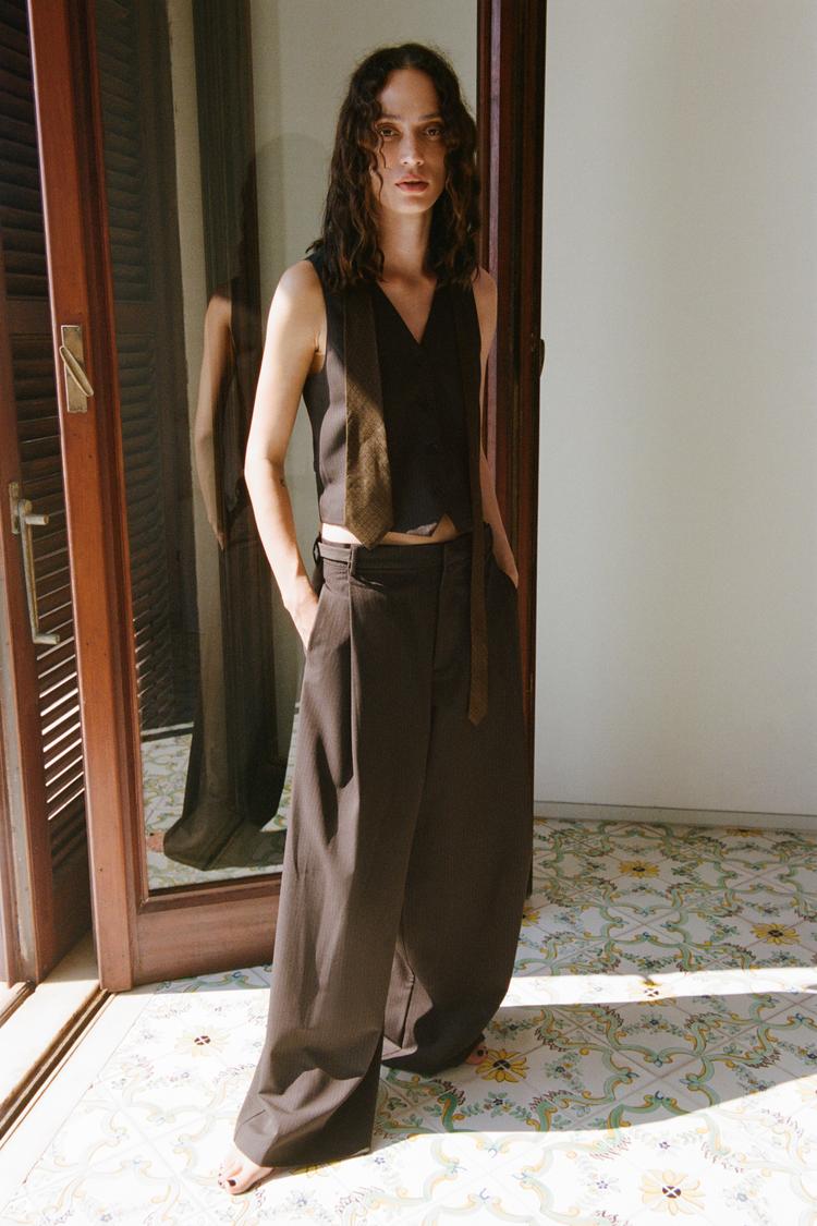 Brown Pantaloni Di Pelle Marroni Zara PANTALONI FLARE IN PELLE