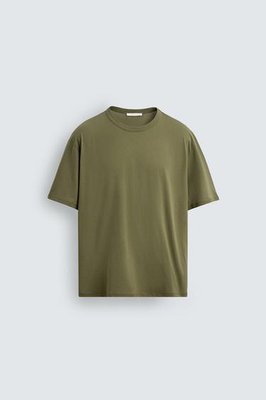 CAMISETA COM ACABAMENTO ALGODÃO MERCERIZADO - Verde da Zara - Imagem 0