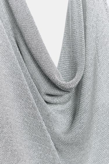 Zara METALLIC THREAD KNIT HALTER DRESS - Silver
