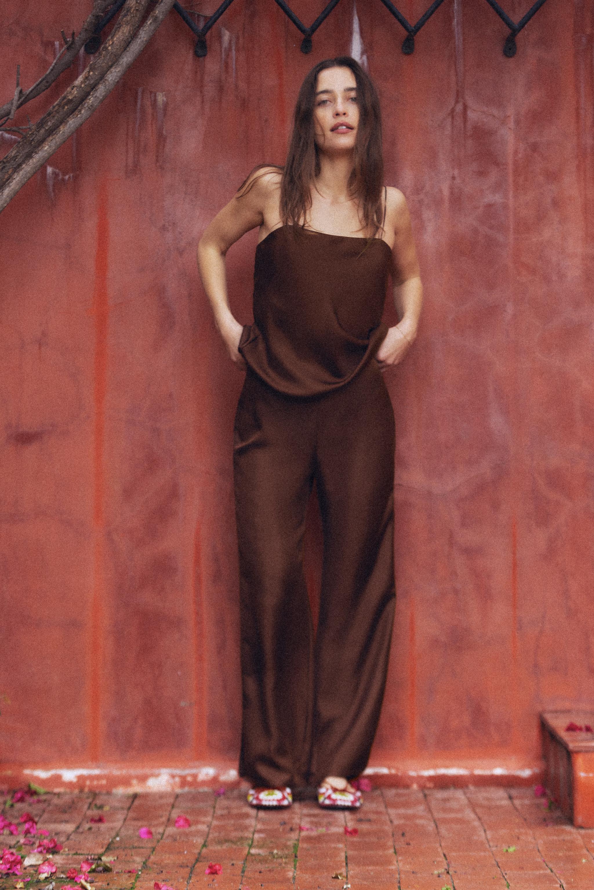 Brown silk cami top
