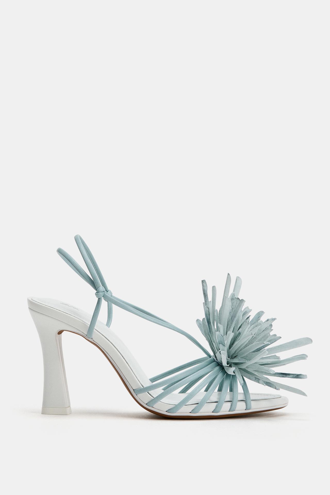 FLORAL HEELED SANDALS — White
